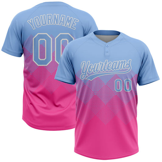 Maxcorners Custom Light Blue Pink-White 3D Gradient Square Shape Two-Button Unisex Softball Jersey LM0609