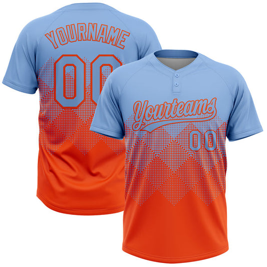 Maxcorners Custom Light Blue Orange 3D Gradient Square Shape Two-Button Unisex Softball Jersey LM0609