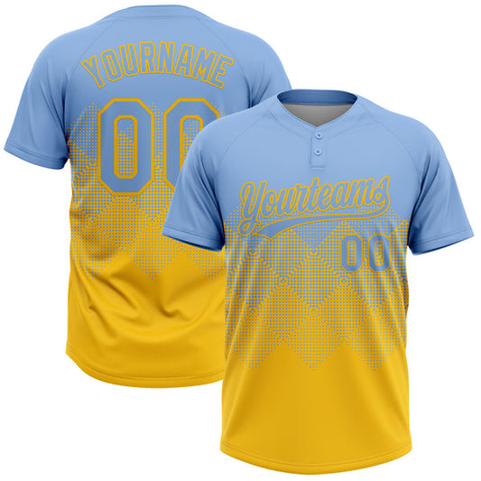 Maxcorners Custom Light Blue Yellow 3D Gradient Square Shape Two-Button Unisex Softball Jersey LM0609