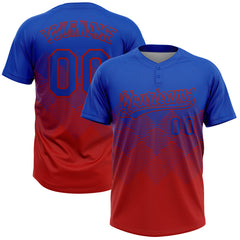 Maxcorners Custom Thunder Blue Red 3D Gradient Square Shape Two-Button Unisex Softball Jersey LM0609
