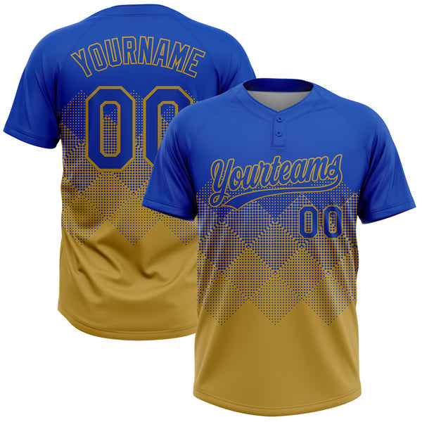 Maxcorners Custom Thunder Blue Old Gold 3D Gradient Square Shape Two-Button Unisex Softball Jersey LM0609