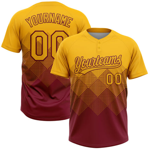 Maxcorners Custom Gold Crimson 3D Gradient Square Shape Two-Button Unisex Softball Jersey LM0609