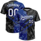 Maxcorners Custom Graffiti Pattern White Black-Royal 3D Scratch Two-Button Unisex Softball Jersey LM0609