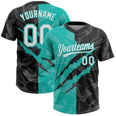 Maxcorners Custom Graffiti Pattern White Black-Aqua 3D Scratch Two-Button Unisex Softball Jersey LM0609