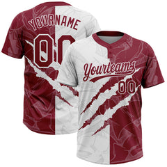 Maxcorners Custom Graffiti Pattern Crimson-White 3D Scratch Two-Button Unisex Softball Jersey LM0609