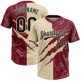 Maxcorners Custom Graffiti Pattern Black Crimson-Cream 3D Scratch Two-Button Unisex Softball Jersey LM0609