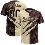 Maxcorners Custom Graffiti Pattern Brown-Cream 3D Scratch Two-Button Unisex Softball Jersey LM0609