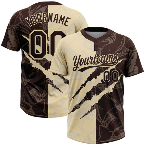 Maxcorners Custom Graffiti Pattern Brown-Cream 3D Scratch Two-Button Unisex Softball Jersey LM0609