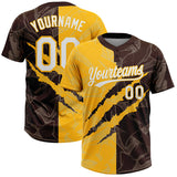 Maxcorners Custom Graffiti Pattern White Brown-Gold 3D Scratch Two-Button Unisex Softball Jersey LM0609