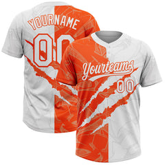 Maxcorners Custom Graffiti Pattern White-Orange 3D Scratch Two-Button Unisex Softball Jersey LM0609