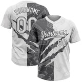 Maxcorners Custom Graffiti Pattern White-Steel Gray 3D Scratch Two-Button Unisex Softball Jersey LM0609