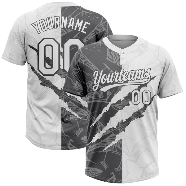 Maxcorners Custom Graffiti Pattern White-Steel Gray 3D Scratch Two-Button Unisex Softball Jersey LM0609
