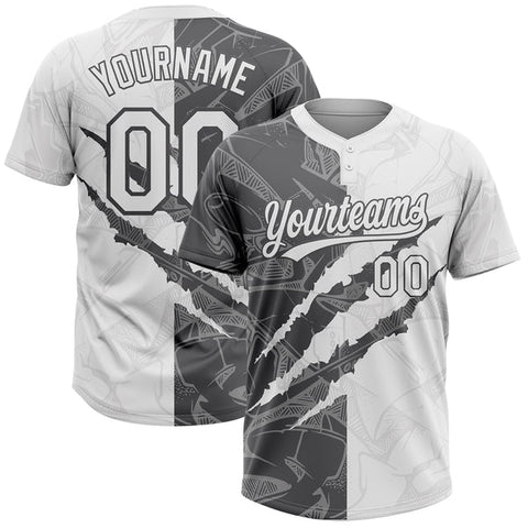 Maxcorners Custom Graffiti Pattern White-Steel Gray 3D Scratch Two-Button Unisex Softball Jersey LM0609