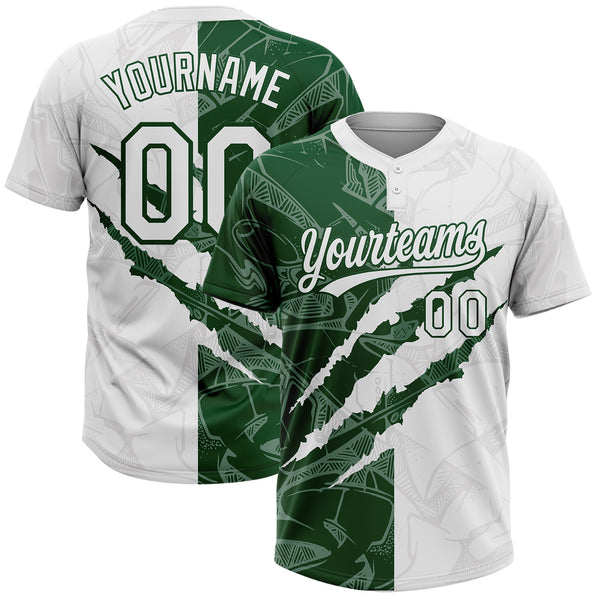 Maxcorners Custom Graffiti Pattern White-Green 3D Scratch Two-Button Unisex Softball Jersey LM0609