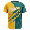 Maxcorners Custom Graffiti Pattern White Teal-Gold 3D Scratch Two-Button Unisex Softball Jersey LM2605