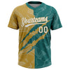Maxcorners Custom Graffiti Pattern White Teal-Old Gold 3D Scratch Two-Button Unisex Softball Jersey LM2605