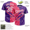 Maxcorners Custom Graffiti Pattern White Purple-Neon Pink 3D Scratch Two-Button Unisex Softball Jersey LM2605