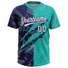 Maxcorners Custom Graffiti Pattern White Aqua-Navy 3D Scratch Two-Button Unisex Softball Jersey LM2605