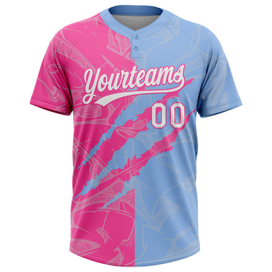 Maxcorners Custom Graffiti Pattern White Light Blue-Pink 3D Scratch Two-Button Unisex Softball Jersey LM2605