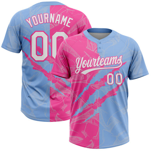 Maxcorners Custom Graffiti Pattern White Light Blue-Pink 3D Scratch Two-Button Unisex Softball Jersey LM0609