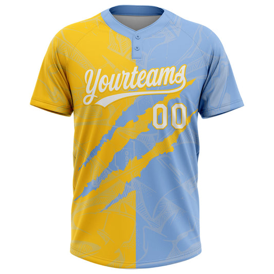 Maxcorners Custom Graffiti Pattern White Light Blue-Yellow 3D Scratch Two-Button Unisex Softball Jersey LM2605