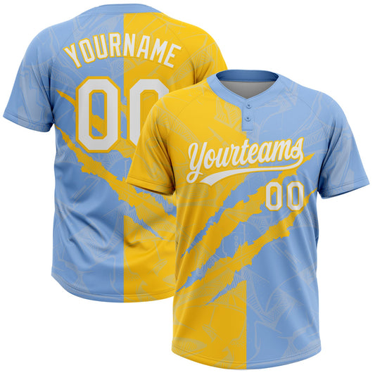 Maxcorners Custom Graffiti Pattern White Light Blue-Yellow 3D Scratch Two-Button Unisex Softball Jersey LM2605