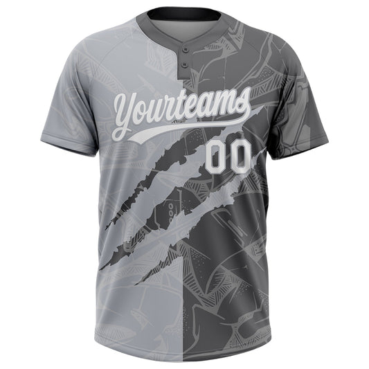 Maxcorners Custom Graffiti Pattern White Steel Gray-Gray 3D Scratch Two-Button Unisex Softball Jersey LM2605
