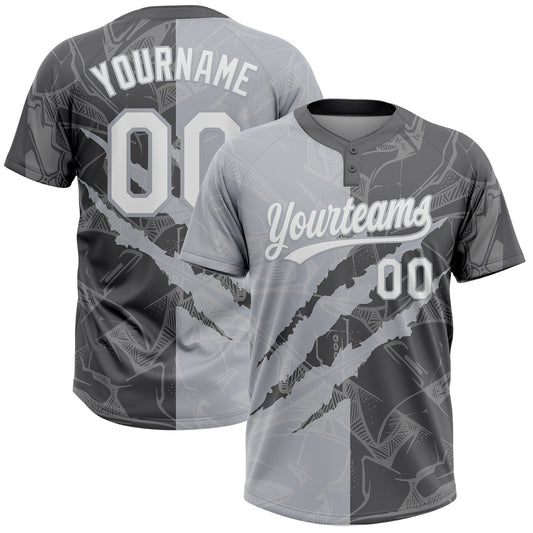 Maxcorners Custom Graffiti Pattern White Steel Gray-Gray 3D Scratch Two-Button Unisex Softball Jersey LM2605
