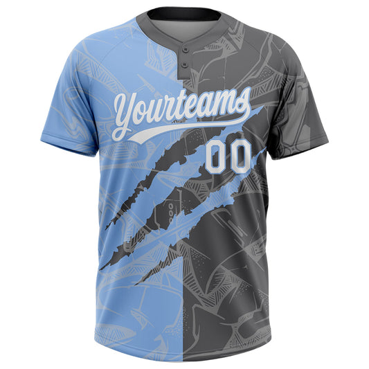 Maxcorners Custom Graffiti Pattern White Steel Gray-Light Blue 3D Scratch Two-Button Unisex Softball Jersey LM2605