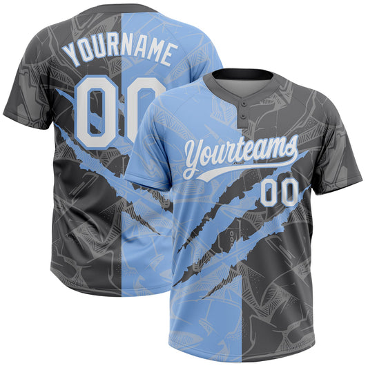 Maxcorners Custom Graffiti Pattern White Steel Gray-Light Blue 3D Scratch Two-Button Unisex Softball Jersey LM2605