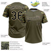 Maxcorners Custom Olive Black-Cream Salute To Service Camo Raglan Sleeves Two-Button Unisex Softball Jersey LM2605