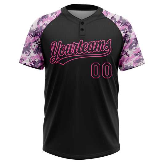 Maxcorners Custom Black Pink Pattern Salute To Service Camo Raglan Sleeves Two-Button Unisex Softball Jersey LM2605