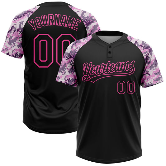 Maxcorners Custom Black Pink Pattern Salute To Service Camo Raglan Sleeves Two-Button Unisex Softball Jersey LM2605