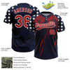 Maxcorners Custom Navy Red-White Distressed Scratch Brush Stroke Star Raglan Sleeves Two-Button Unisex Softball Jersey LM2605