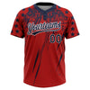 Maxcorners Custom Red Navy-White Distressed Scratch Brush Stroke Star Raglan Sleeves Two-Button Unisex Softball Jersey LM2605