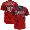 Maxcorners Custom Red Navy-White Distressed Scratch Brush Stroke Star Raglan Sleeves Two-Button Unisex Softball Jersey LM2605