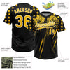 Maxcorners Custom Black Yellow-White Distressed Scratch Brush Stroke Star Raglan Sleeves Two-Button Unisex Softball Jersey LM2605
