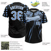 Maxcorners Custom Black Light Blue-White Distressed Scratch Brush Stroke Star Raglan Sleeves Two-Button Unisex Softball Jersey LM2605