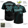 Maxcorners Custom Black Teal-White Distressed Scratch Brush Stroke Star Raglan Sleeves Two-Button Unisex Softball Jersey LM2605
