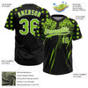 Maxcorners Custom Black Neon Green-White Distressed Scratch Brush Stroke Star Raglan Sleeves Two-Button Unisex Softball Jersey LM2605