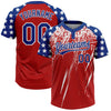 Maxcorners Custom Red Royal-White Distressed Scratch Brush Stroke Star Raglan Sleeves Two-Button Unisex Softball Jersey LM2605