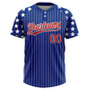 Maxcorners Custom Royal White Pinstripe Red Star Raglan Sleeves Two-Button Unisex Softball Jersey LM2605