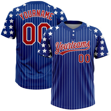 Maxcorners Custom Royal White Pinstripe Red Star Raglan Sleeves Two-Button Unisex Softball Jersey LM2605