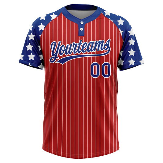 Maxcorners Custom Red White Pinstripe Royal Star Raglan Sleeves Two-Button Unisex Softball Jersey LM2605