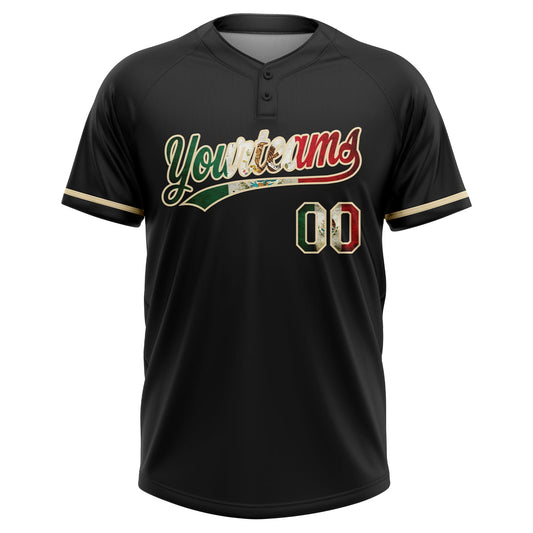 Maxcorners Custom Black Vintage Mexican Flag-Cream Mexico Two-Button Unisex Softball Jersey LM2605