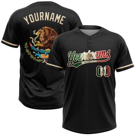 Maxcorners Custom Black Vintage Mexican Flag-Cream Mexico Two-Button Unisex Softball Jersey LM2605