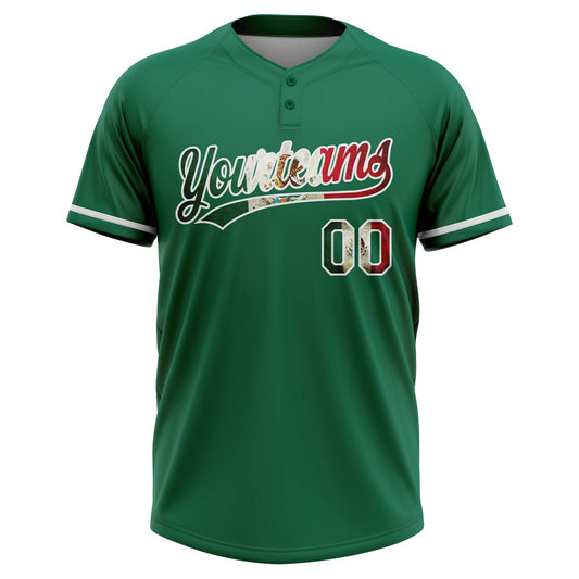 Maxcorners Custom Kelly Green Vintage Mexican Flag-White Mexico Two-Button Unisex Softball Jersey LM2605
