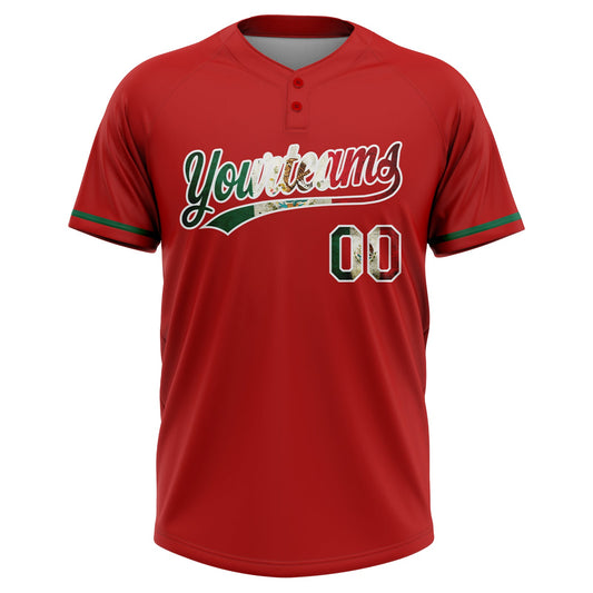Maxcorners Custom Red Vintage Mexican Flag-White Mexico Two-Button Unisex Softball Jersey LM2605