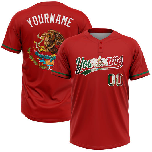 Maxcorners Custom Red Vintage Mexican Flag-White Mexico Two-Button Unisex Softball Jersey LM2605