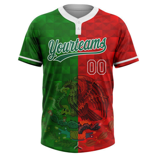 Maxcorners Custom Red Kelly Green-White Mexico Two-Button Unisex Softball Jersey LM2605